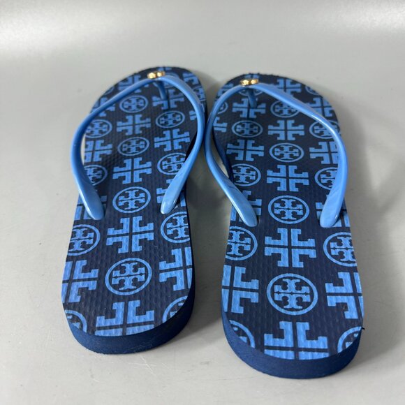 TORY BURCH Thin Flip Flop in Navy Mixed Logo - Picture 6 of 11